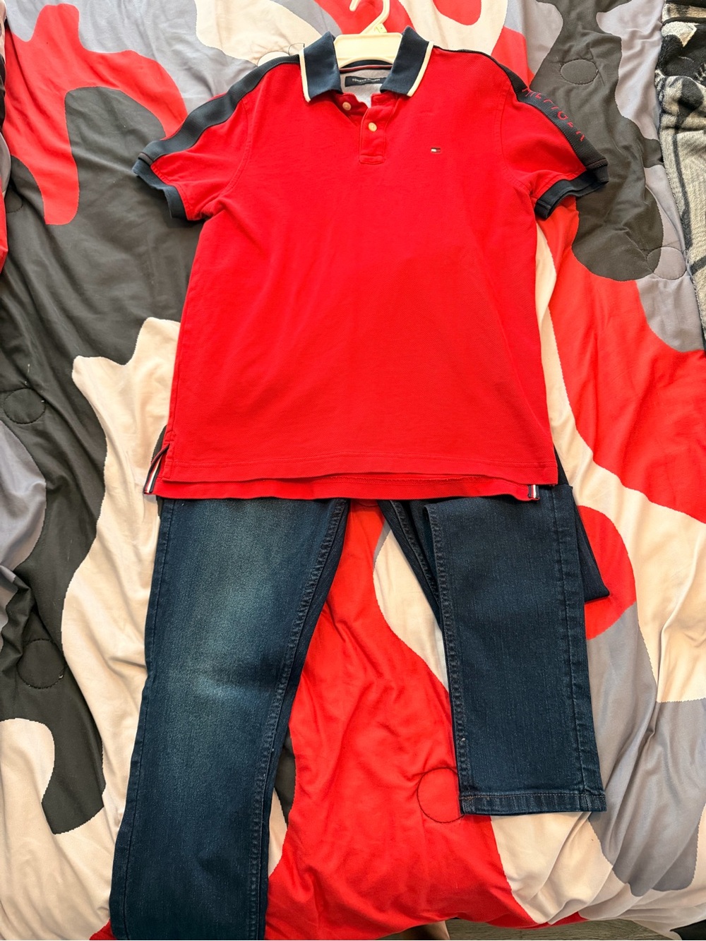 Kids Red Polo Shirt with Navy Trim - Tommy Hilfiger